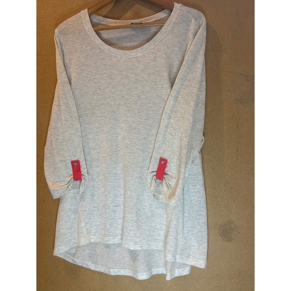 Christopher & Banks Womens Large Heather Gray 3/4 Sleeve Tab Knit Top Tunic
